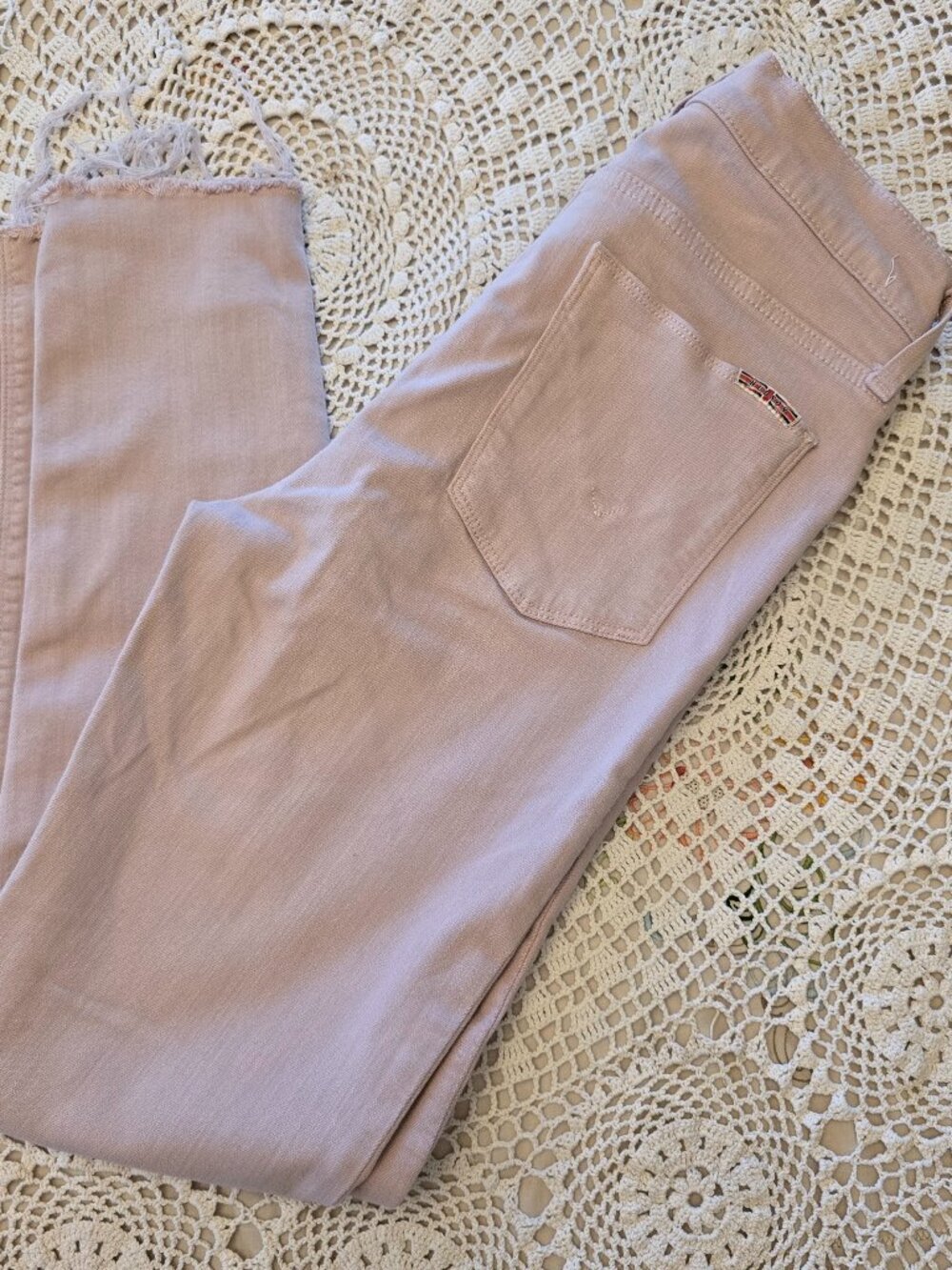 Hudson Barbara High Rise Skinny Jeans Pink Blush Button Fly Raw Hem Size 27